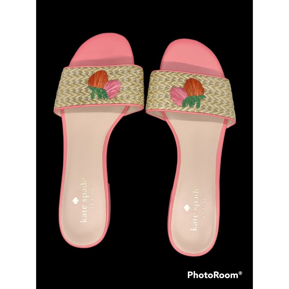 Kate Spade "Finefetti" Woven Strawberry Slides Sandals 8.5B Spring Summer